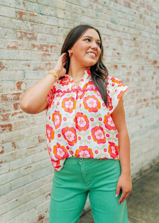 Pink Floral Ruffle Sleeve Blouse | Select Trends Boutique