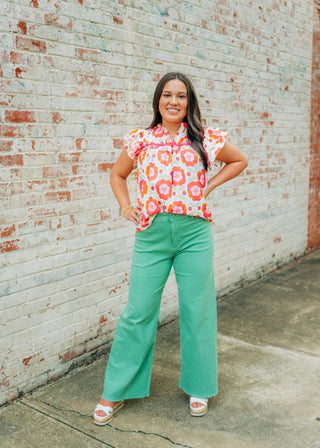 Pink Floral Ruffle Sleeve Blouse | Select Trends Boutique