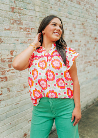 Pink Floral Ruffle Sleeve Blouse - Select Trends Boutique