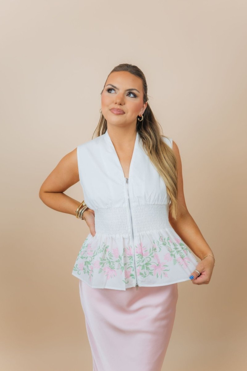 Pink Floral Zip Up Top
