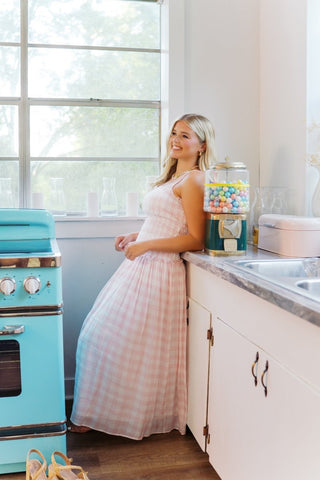 Pink Gingham Smocked Maxi Dress | Select Trends Boutique