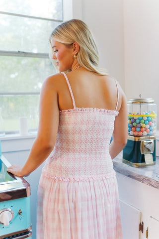 Pink Gingham Smocked Maxi Dress | Select Trends Boutique