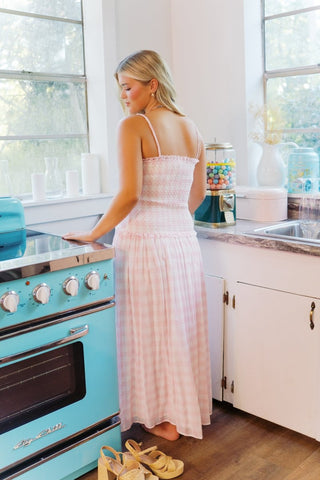 Pink Gingham Smocked Maxi Dress | Select Trends Boutique