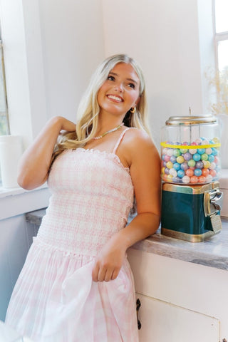 Pink Gingham Smocked Maxi Dress | Select Trends Boutique