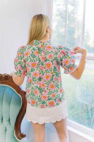 Pink & Green Floral Button Down Blouse | Select Trends Boutique