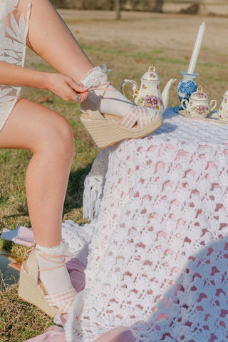 Pink Lace Up Espadrille Wedges from Select Trends Boutique