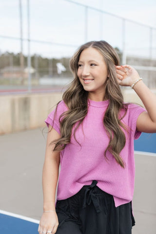 Pink Oversized Short Sleeve Knit Top | Select Trends Boutique