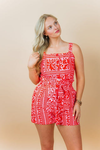 Pink & Red Tie Waist Romper | Select Trends Boutique
