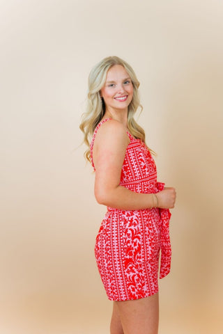 Pink & Red Tie Waist Romper | Select Trends Boutique