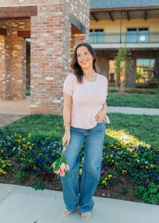 Pink Ribbed Short Sleeve Peplum Top - Select Trends Boutique