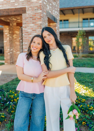Pink Ribbed Short Sleeve Peplum Top - Select Trends Boutique