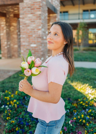 Pink Ribbed Short Sleeve Peplum Top - Select Trends Boutique