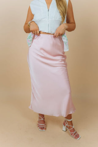 Pink Satin Midi Skirt | Select Trends Boutique
