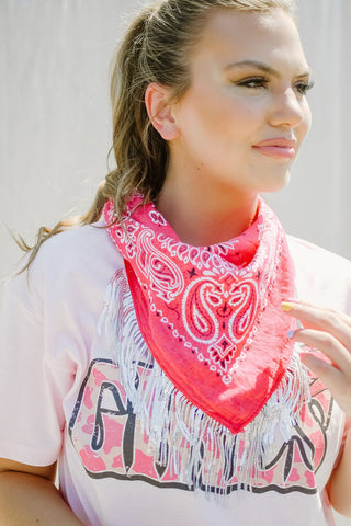 Pink Sequin Fringe Bandana Scarf