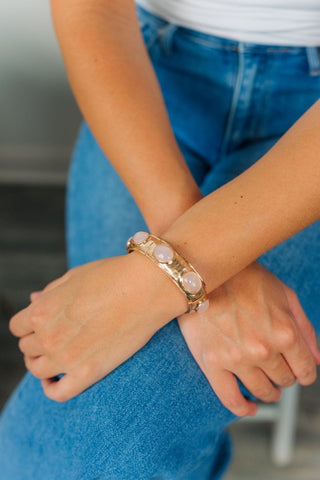Pink Stone Accent Hammered Bracelet | Select Trends Boutique