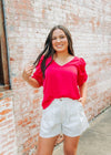 Pink V - Neck Balloon Sleeve Blouse - Select Trends Boutique