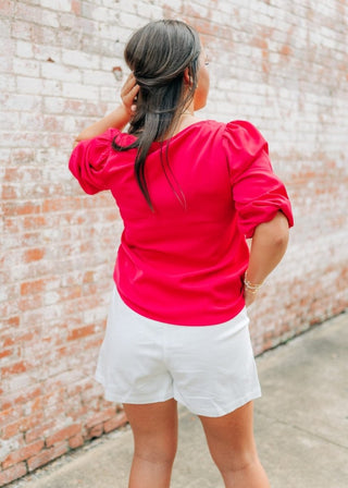 Pink V - Neck Balloon Sleeve Blouse - Select Trends Boutique