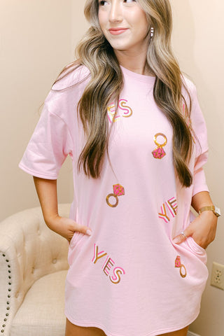 Pink "YES" Bride T-Shirt Dress
