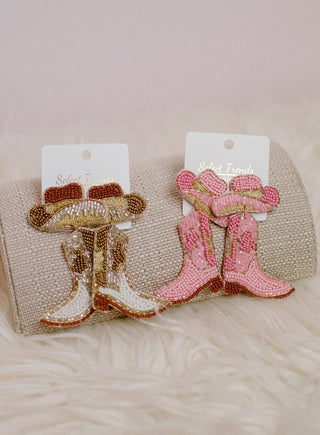Pink/Gold Bead Cowgirl Earrings | Select Trends Boutique