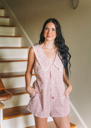 Poppy Pink Plaid Button Up Romper | Select Trends Boutique