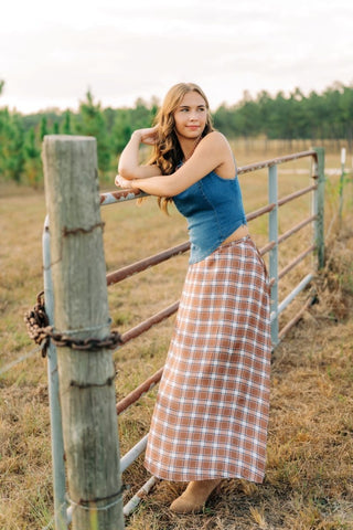 Pumpkin Plaid Satin Maxi Skirt | Select Trends Boutique