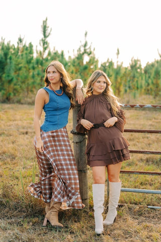Pumpkin Plaid Satin Maxi Skirt | Select Trends Boutique