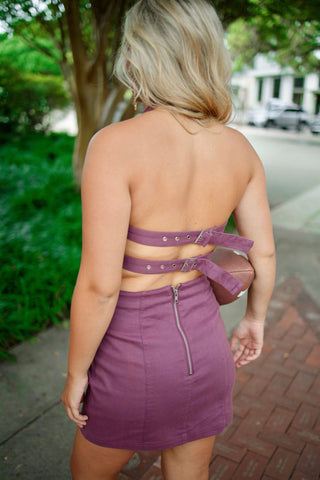 Purple Back Buckle Mini Dress | Select Trends Boutique