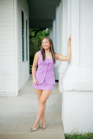 Purple Button Up Sleeveless Romper
