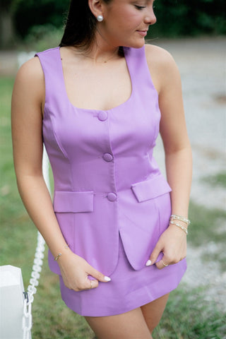 Purple Button Up Sleeveless Romper