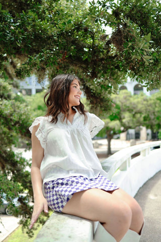 Purple Checkered Faux Wrap Mini Skort | Select Trends Boutique