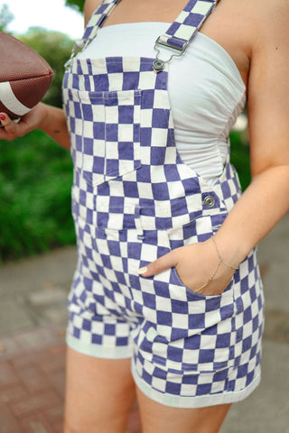 Purple Checkered Overall Shorts | Select Trends Boutique