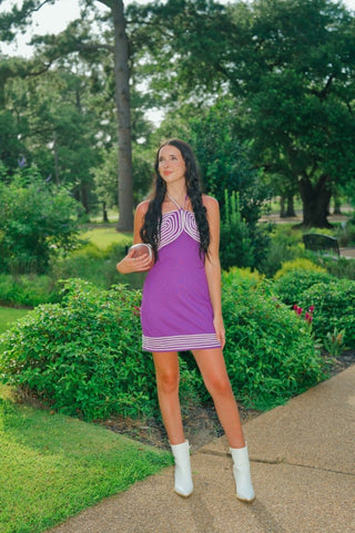 Purple Contrast Detail Halter Dress | Select Trends Boutique