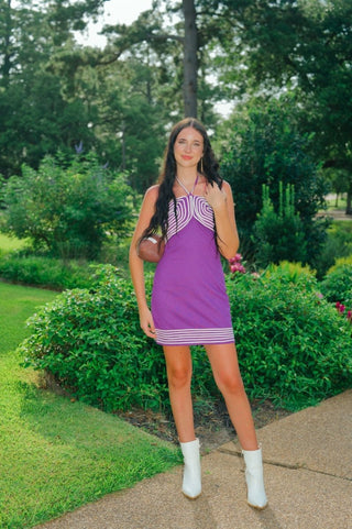 Purple Contrast Detail Halter Dress | Select Trends Boutique