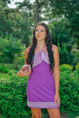 Purple Contrast Detail Halter Dress | Select Trends Boutique