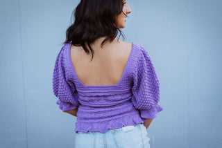 Purple Crochet Puff Sleeve Top