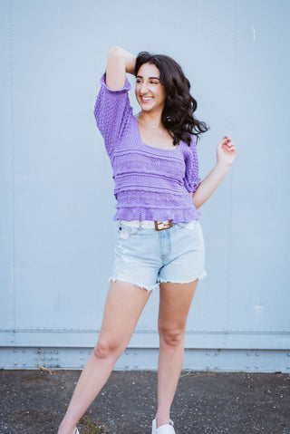 Purple Crochet Puff Sleeve Top