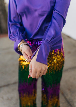 Purple Draped Shoulder Satin Top | Select Trends Boutique