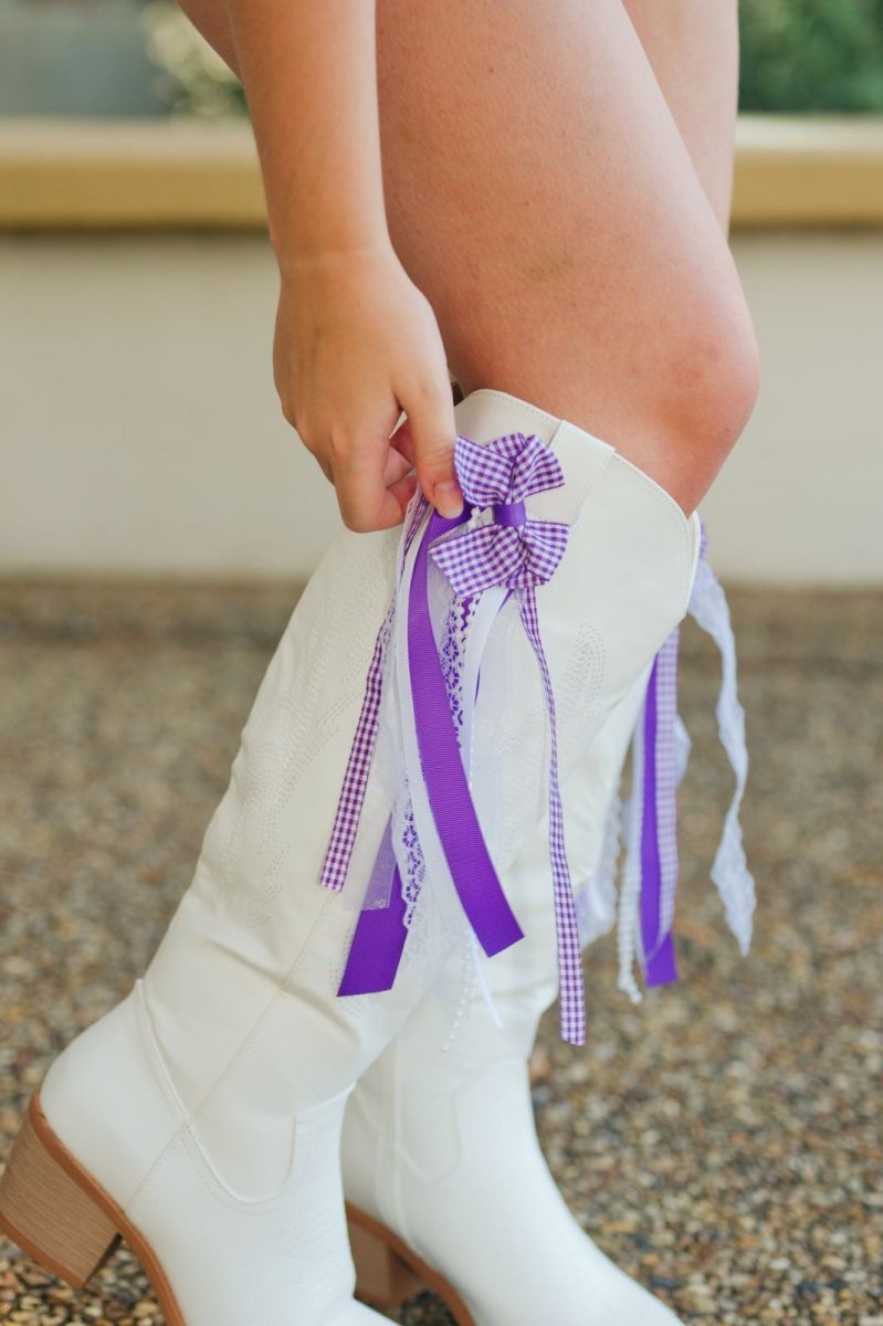 Purple Gingham Bow Boot Charms (INDIVIDUALLY SOLD)