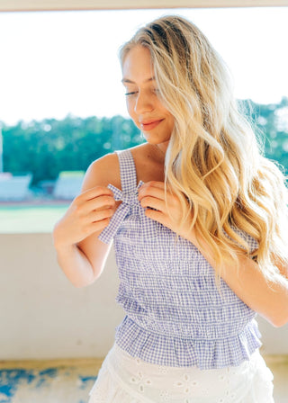 Purple Gingham Bow Detail Top - Select Trends Boutique