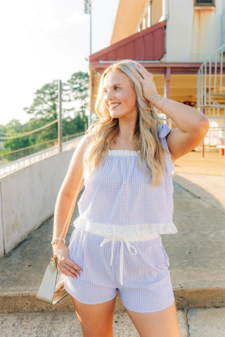 Purple Gingham Ruffle Trim Short Set | Select Trends Boutique