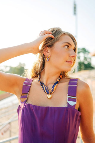 Purple & Gold Heart Charm Scarf Necklace - Select Trends Boutique