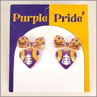 Purple & Gold Heart Football Studs - Select Trends Boutique