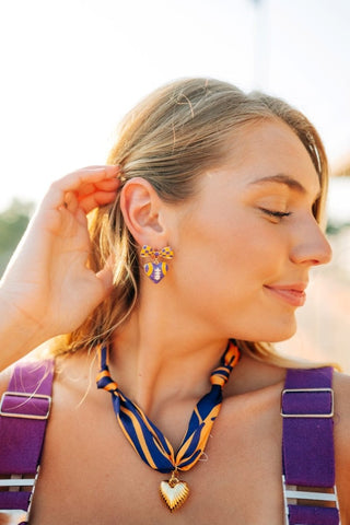 Purple & Gold Heart Football Studs - Select Trends Boutique