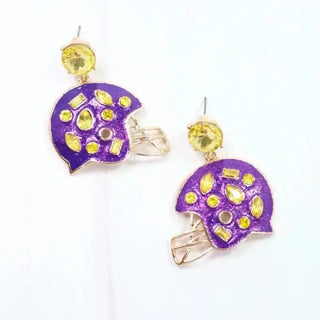 Purple & Gold Rhinestone Helmet Earrings | Select Trends Boutique