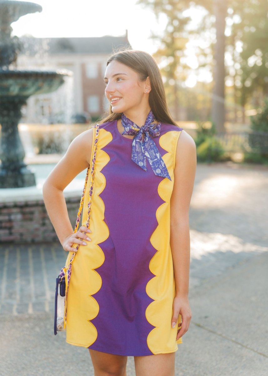 Purple & Gold Scallop Panel Dress