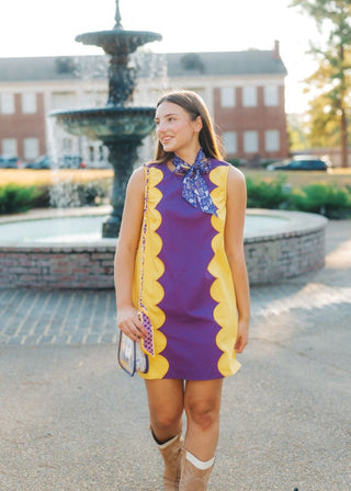 Purple & Gold Scallop Panel Dress | Select Trends Boutique