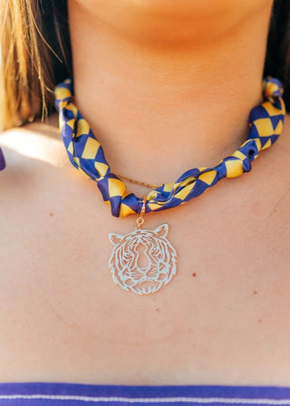 Purple & Gold Tiger Scarf Necklace - Select Trends Boutique