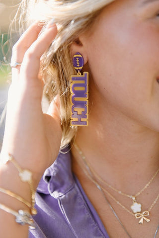 Purple & Gold Touchdown Drop Earrings - Select Trends Boutique