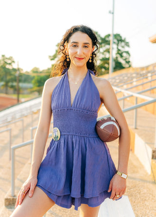 Purple Halter Neck Smocked Romper - Select Trends Boutique