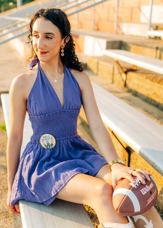 Purple Halter Neck Smocked Romper - Select Trends Boutique